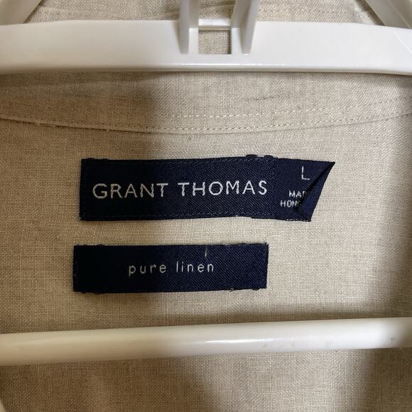 GRANT THOMAS Men's Tan Oatmeal 100% Linen Button Up Shirt Coastal Beach Sz L‎ - Picture 5 of 5